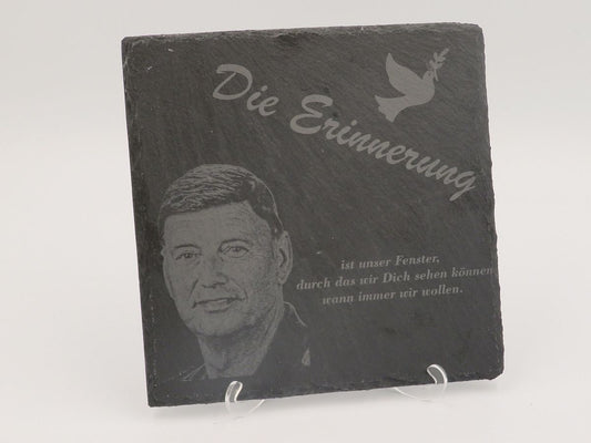 Schiefergravur incl. Schrift, Logo und Foto 20x20 cm