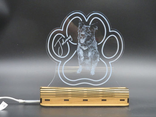 Acryllampeneinsatz Hundepfote mit Bildgravur (150 mm)