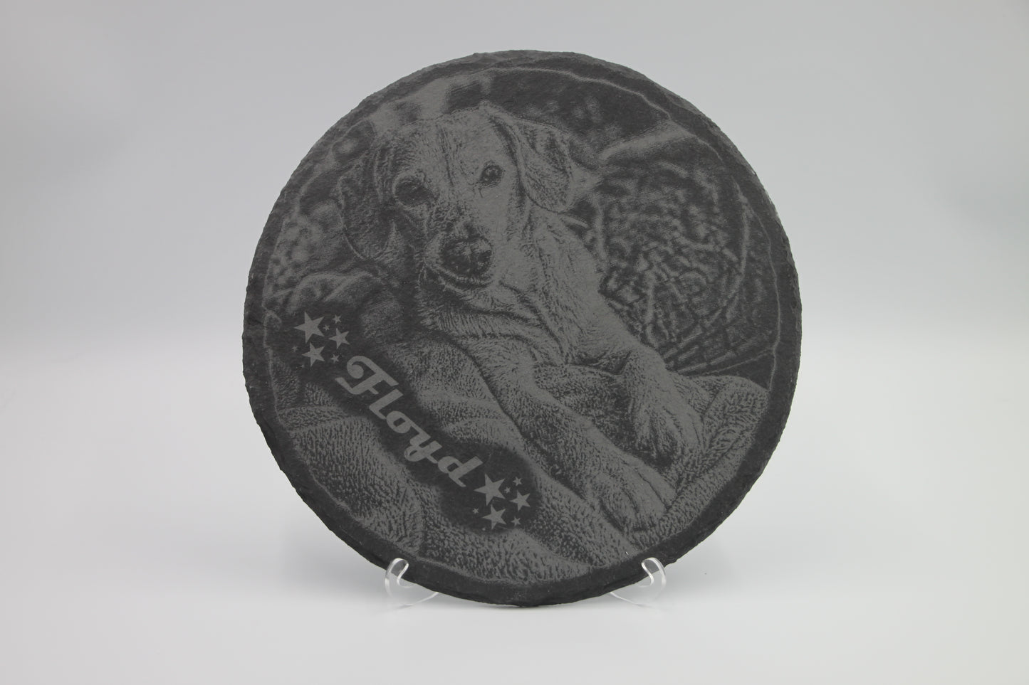 Schieferplatte Rund 25 cm incl. Text und Logo Gravur, Bildgravur möglich