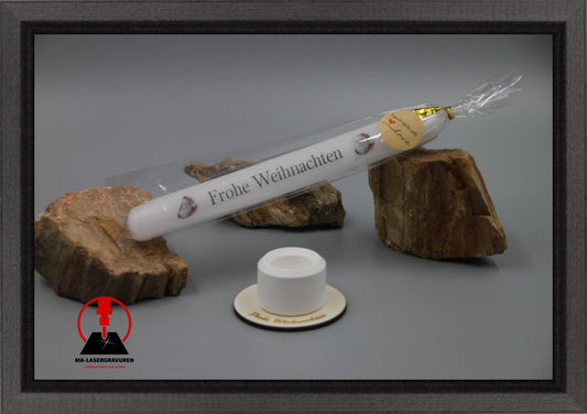 Set Kerze 190 & Stabkerzenhalter mini rund "Frohe Weihnachten  Typ B