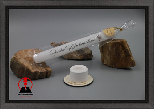 Set Kerze 190 & Stabkerzenhalter mini rund "Frohe Weihnachten  Typ C
