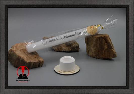 Set Kerze 190 & Stabkerzenhalter mini rund "Frohe Weihnachten  Typ D