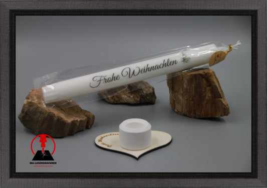 Set Kerze 240 & Stabkerzenhalter mini Herz "Frohe Weihnachten" Typ A