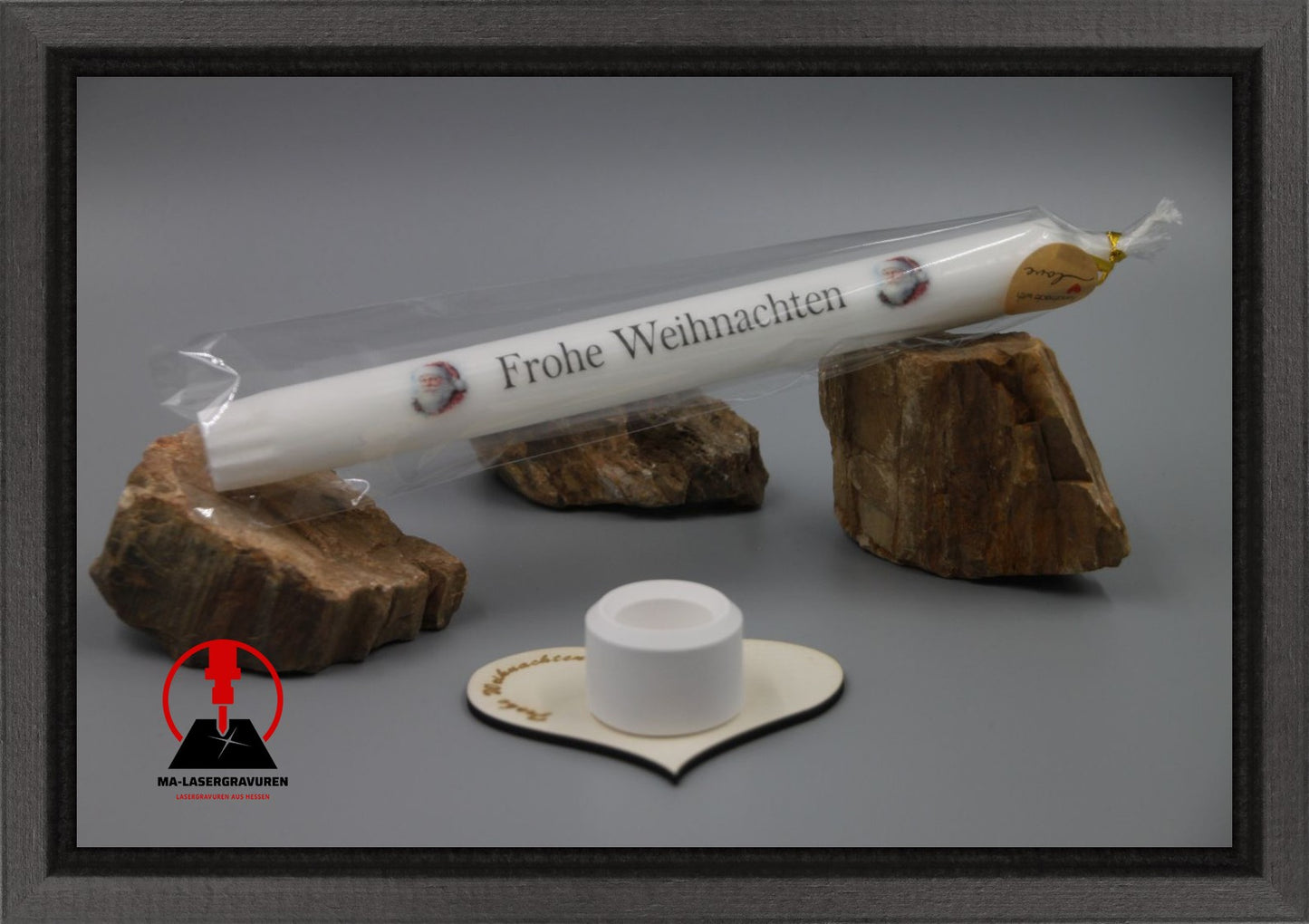 Set Kerze 240 & Stabkerzenhalter mini Herz "Frohe Weihnachten" Typ B