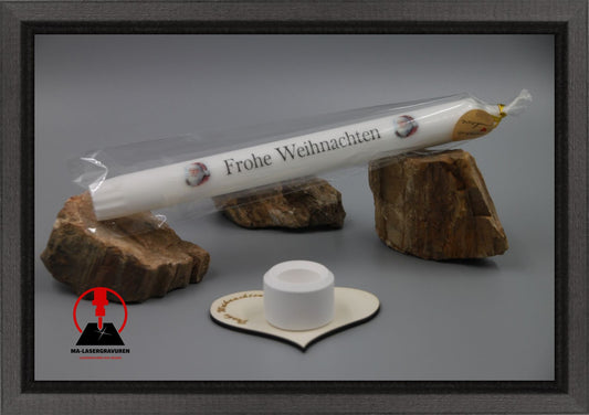 Set Kerze 240 & Stabkerzenhalter mini Herz "Frohe Weihnachten" Typ B