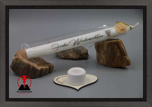 Set Kerze 240 & Stabkerzenhalter mini Herz "Frohe Weihnachten" Typ C