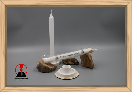 Set Kerze 240 & Stabkerzenhalter groß"Frohe Weihnachten" Typ A