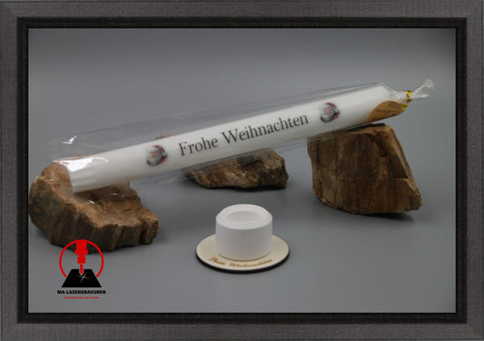 Set Kerze 240 & Stabkerzenhalter mini rund "Frohe Weihnachten" Typ B
