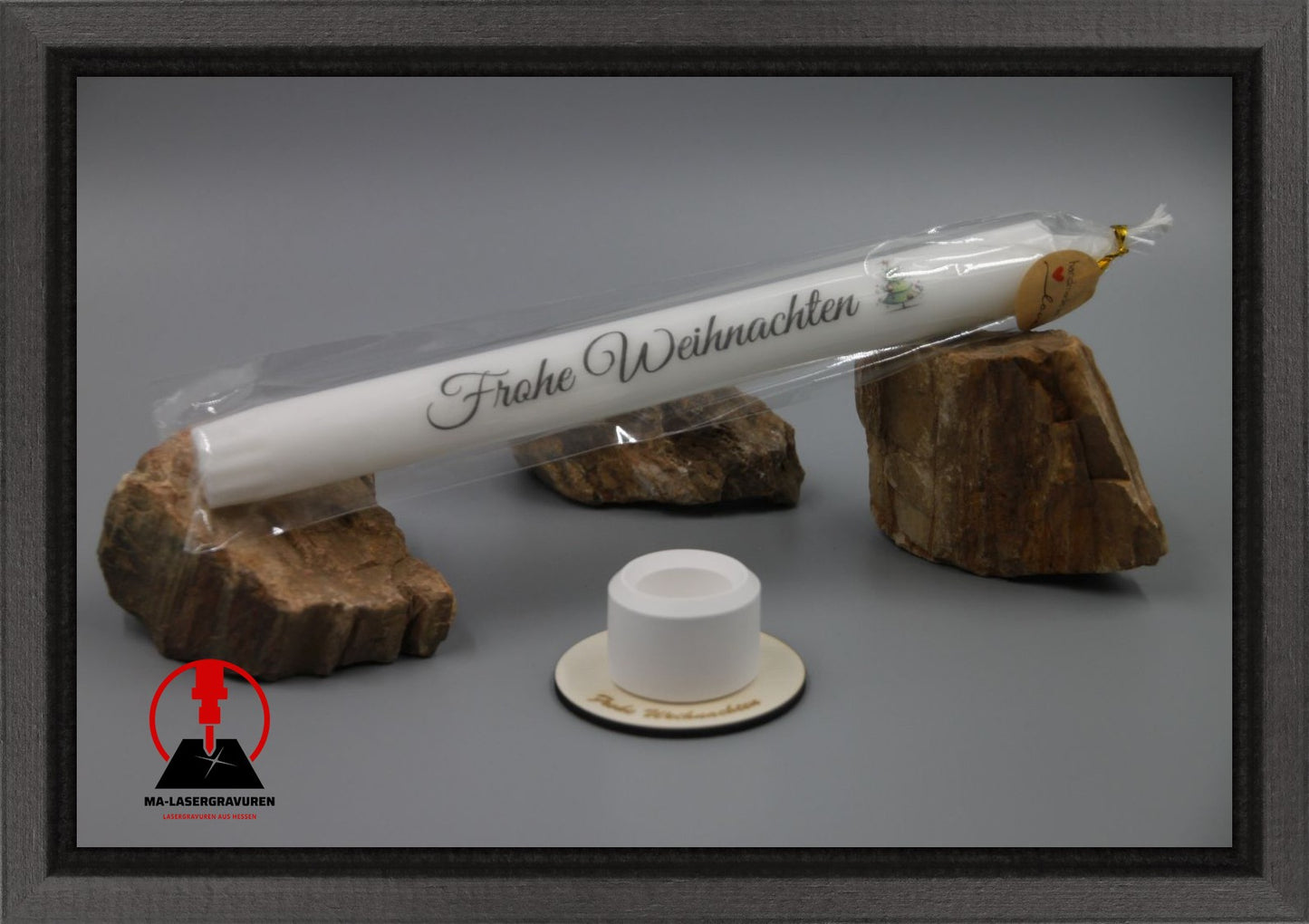 Set Kerze 240 & Stabkerzenhalter mini rund "Frohe Weihnachten" Typ C