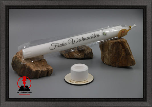 Set Kerze 240 & Stabkerzenhalter mini rund "Frohe Weihnachten" Typ C