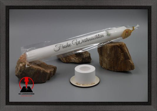 Set Kerze 240 & Stabkerzenhalter klein rund "Frohe Weihnachten" Typ A
