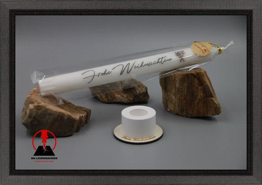 Set Kerze 240 & Stabkerzenhalter klein rund "Frohe Weihnachten" Typ C