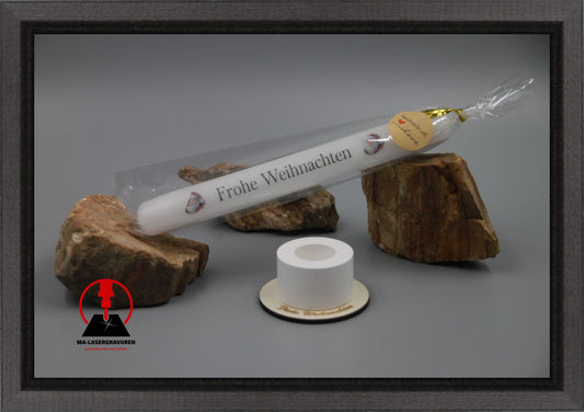 Set Kerze 190 & Stabkerzenhalter klein rund "Frohe Weihnachten" Typ D