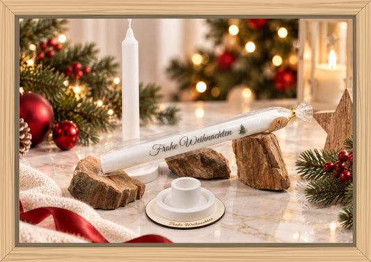 Set Kerze 240 & Stabkerzenhalter groß"Frohe Weihnachten" Typ B