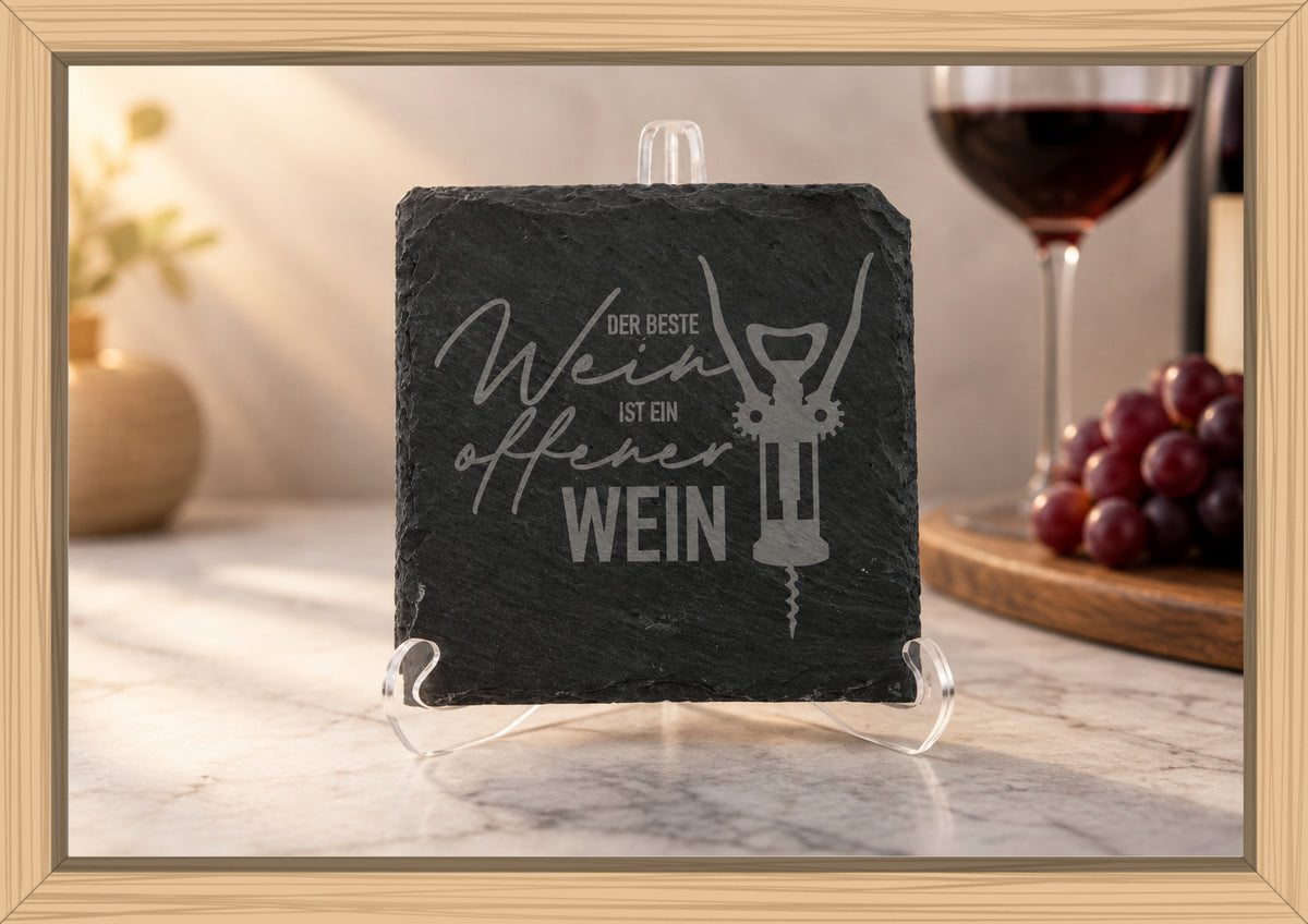Schiefer Untersetzer 10x10cm mit Wein Sprüchen