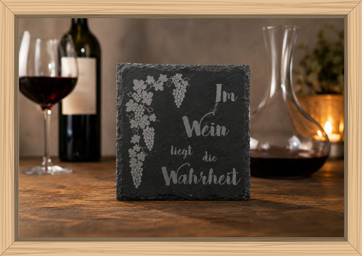 Schiefer Untersetzer 10x10cm mit Wein Sprüchen