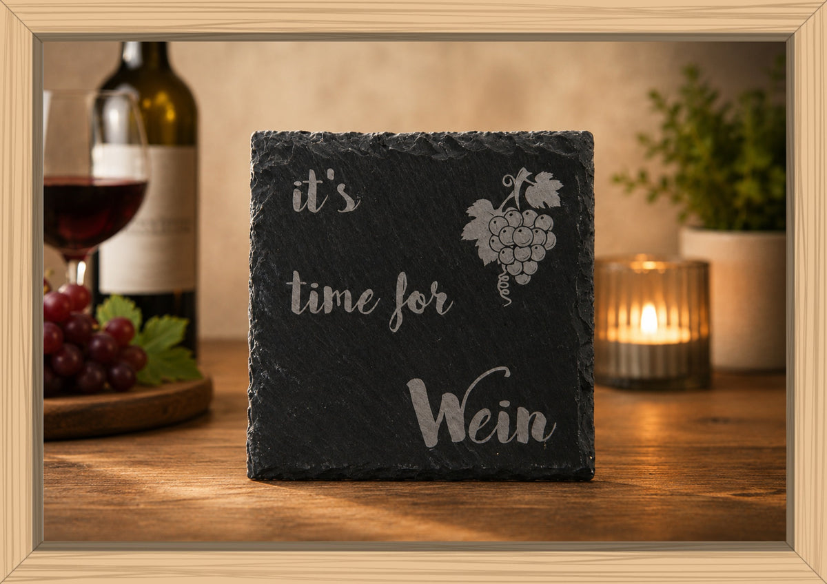Schiefer Untersetzer 10x10cm mit Wein Sprüchen