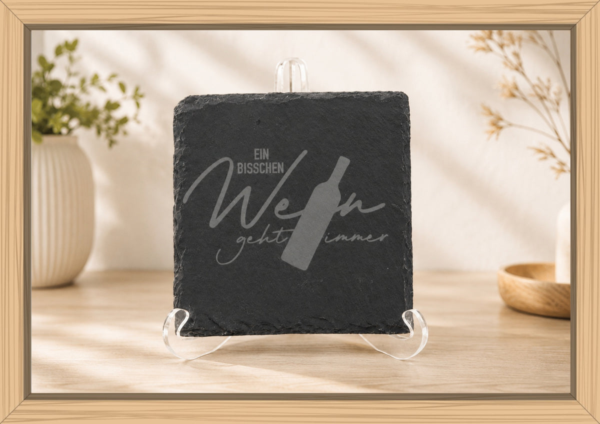 Schiefer Untersetzer 10x10cm mit Wein Sprüchen