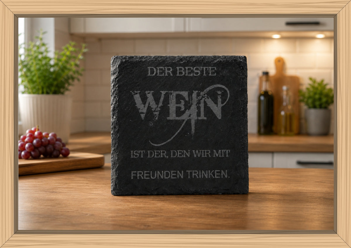 Schiefer Untersetzer 10x10cm mit Wein Sprüchen